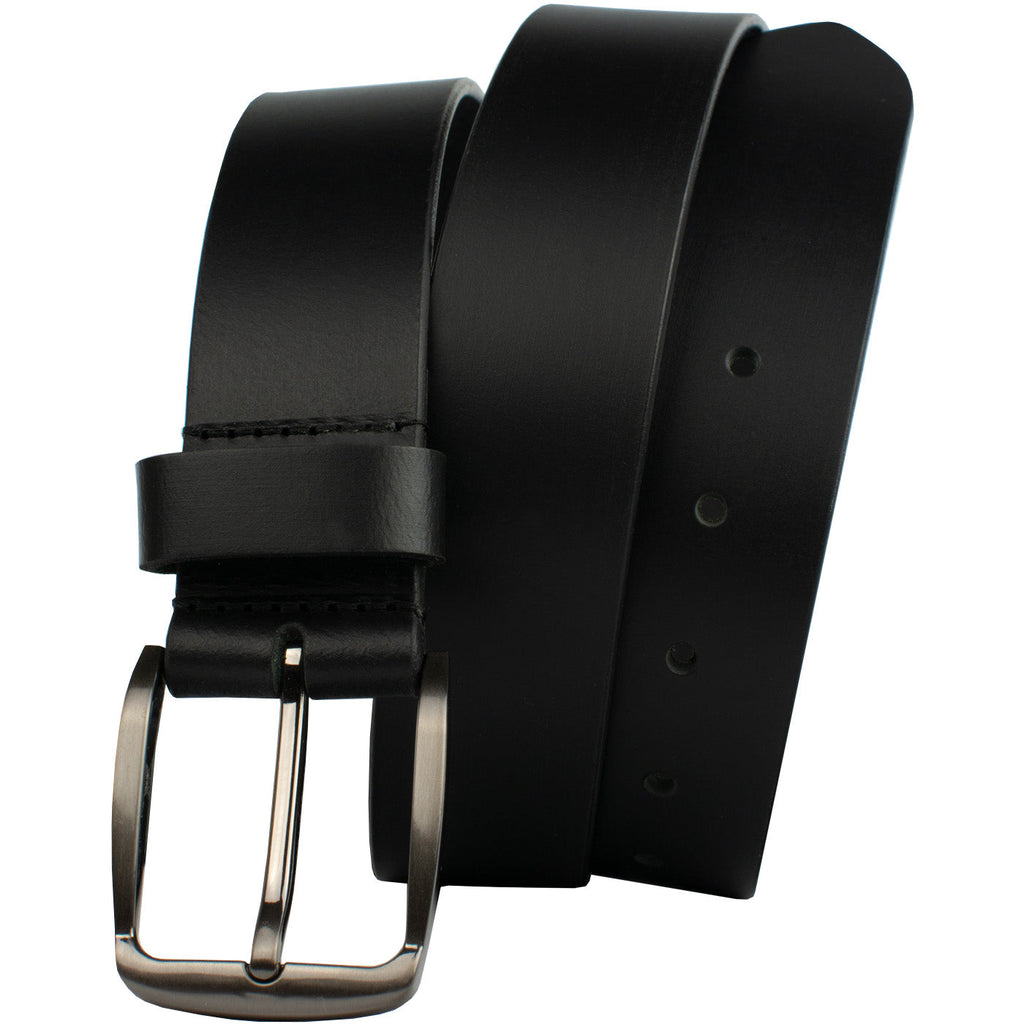 Millennial Black Belt by Nickel Zero. Sleek black leather strap with polished nickel free buckle