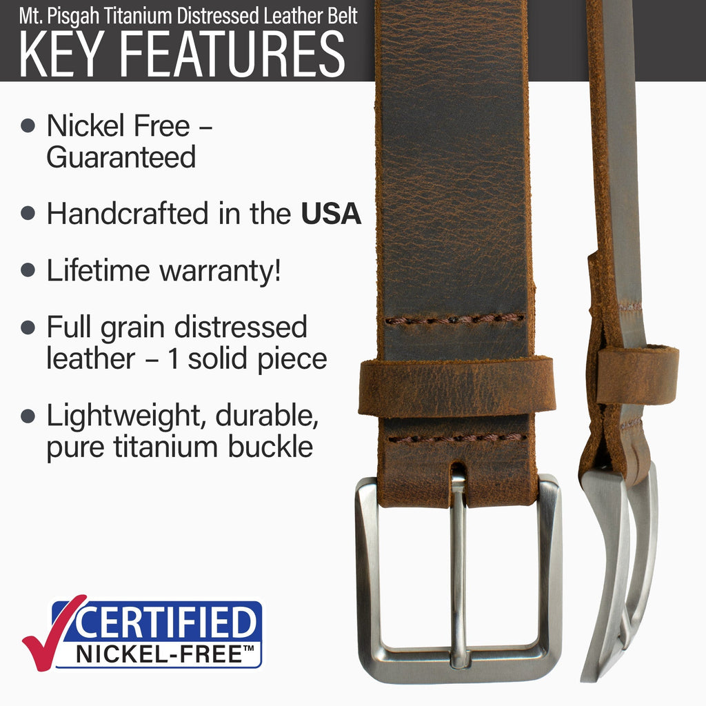 Hypoallergenic lightweight durable buckle, handmade in USA, lifetime warranty, full grain leather