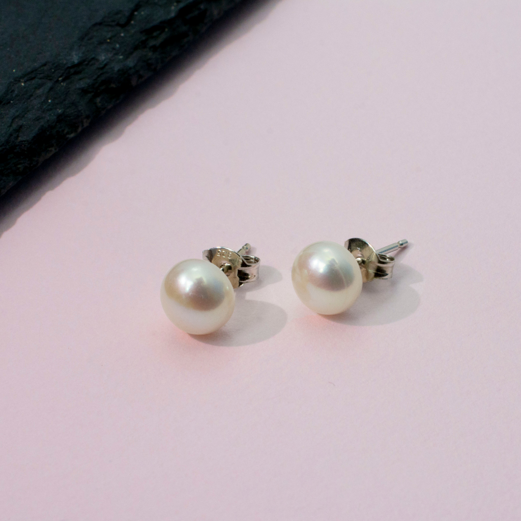 Freshwater Pearl Post earrings with nickel free sterling silver post. Made in USA