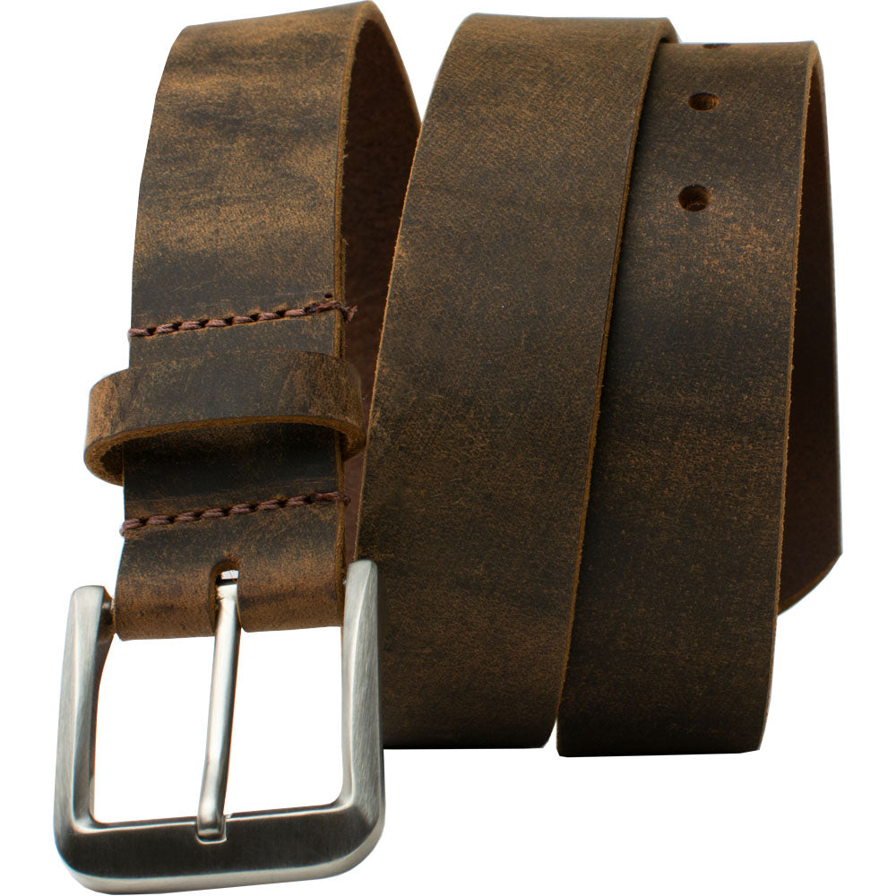 Mt. Pisgah Titanium Distressed Leather Belt, 1.5 inch, Casual buckle, distressed leather strap