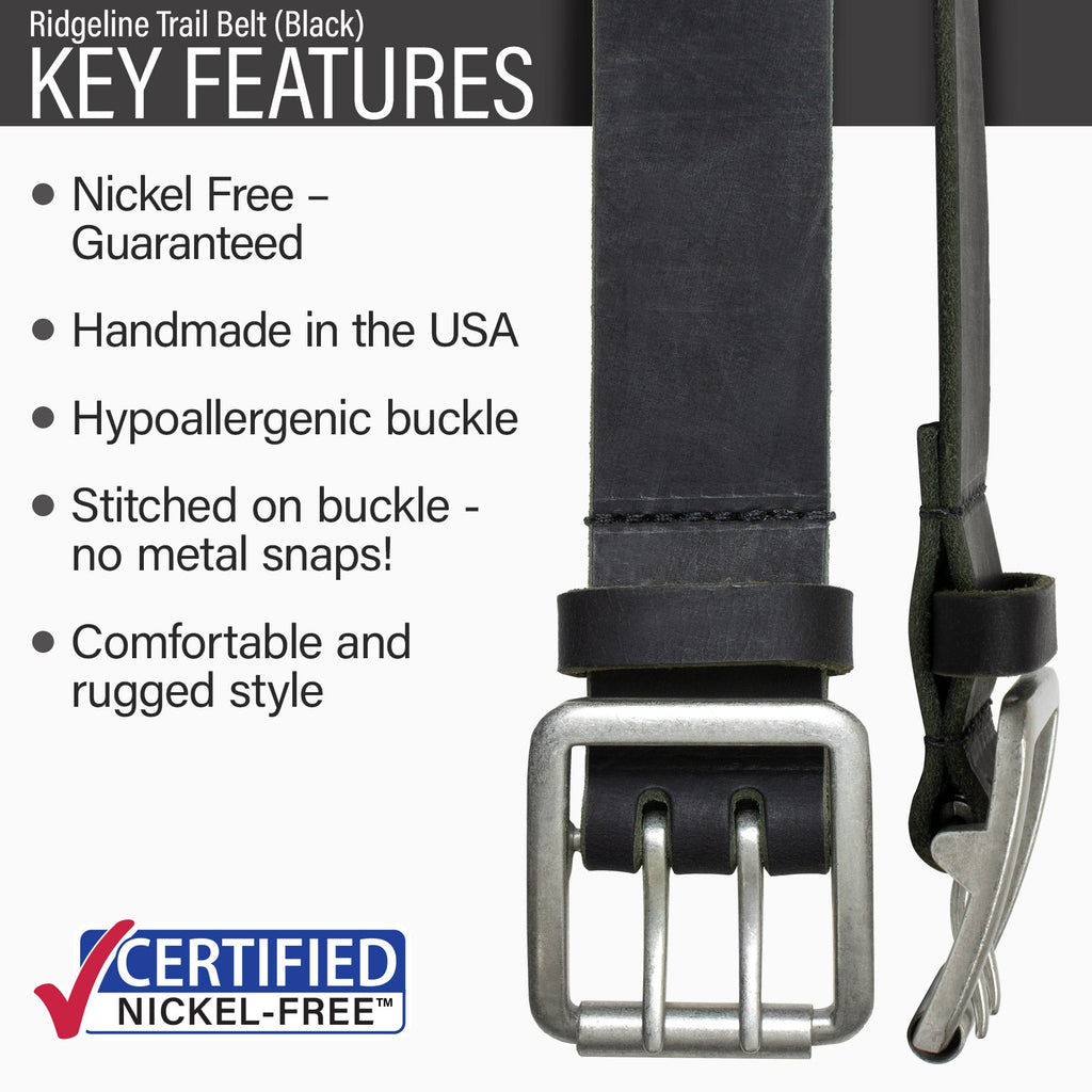 Hypoallergenic buckle, made in the USA, stitched on nickel-free buckle, rugged style,  1.5 inches