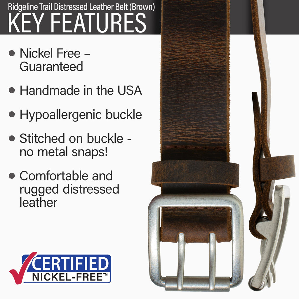 Hypoallergenic buckle, made in the USA, stitched on nickel-free buckle, rugged style, 1.5 inch