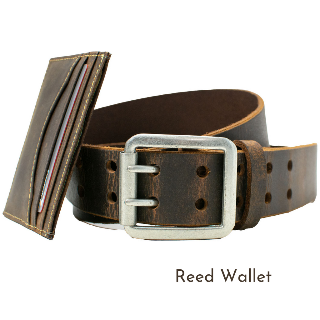 Ridgeline Trail Brown Distressed Leather Belt and Wallet Set | Reed Wallet option (cardholder style)