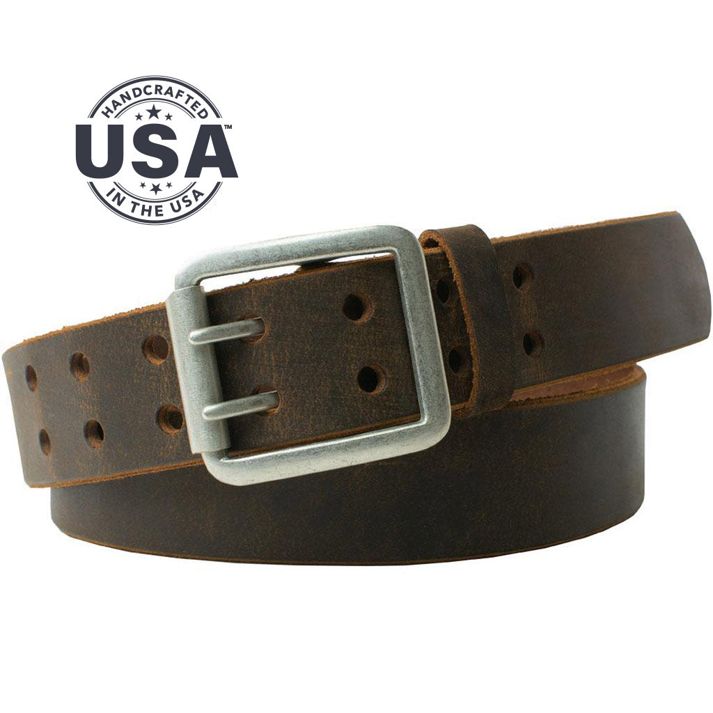Ridgeline Trail Belt Set. Handcrafted in USA. Brown belt - double pin buckle, distressed brown strap