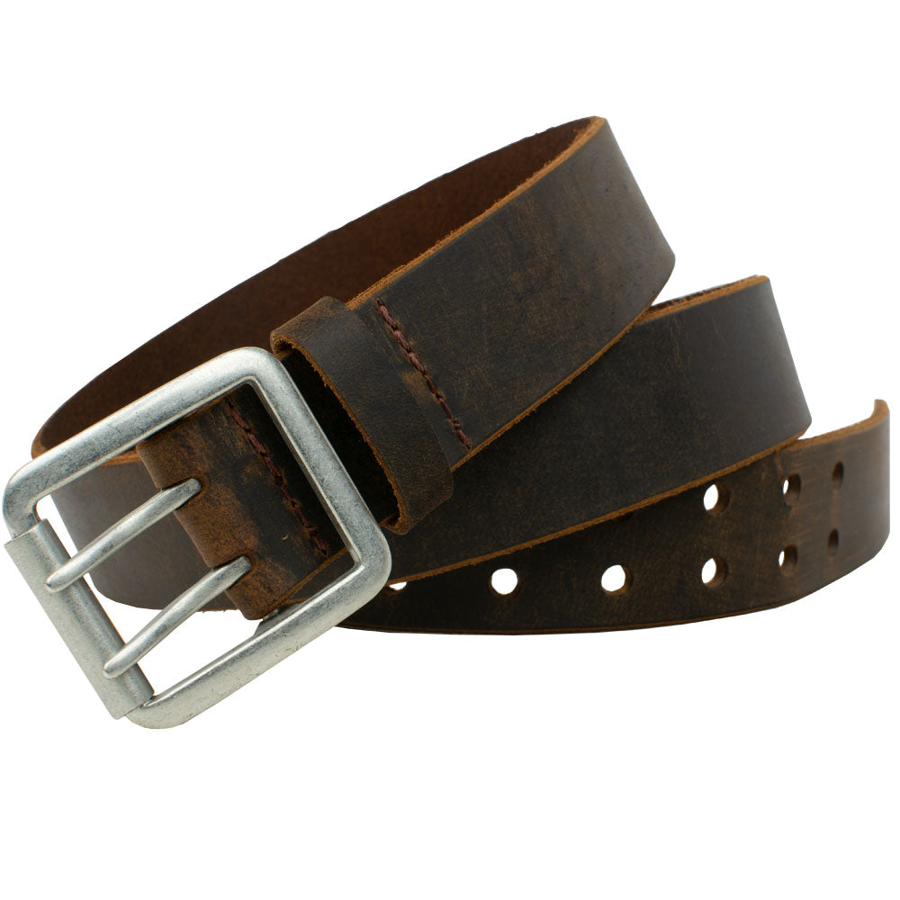 Ridgeline Trail Distressed Leather Belt (Brown). Durable distressed brown leather strap, solid piece