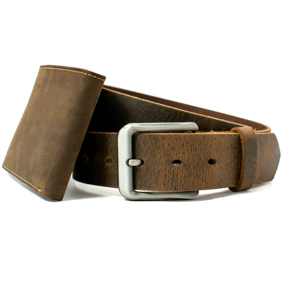 Roan Mountain Brown Leather Belt | Hypoallergenic | Handmade in USA! 36 inch / Brown / Zinc Alloy/Leather