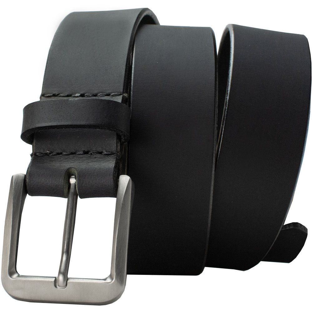 Smoky Mountain Titanium Belt by Nickel Smart. Nickel-free casual buckle, solid black leather strap
