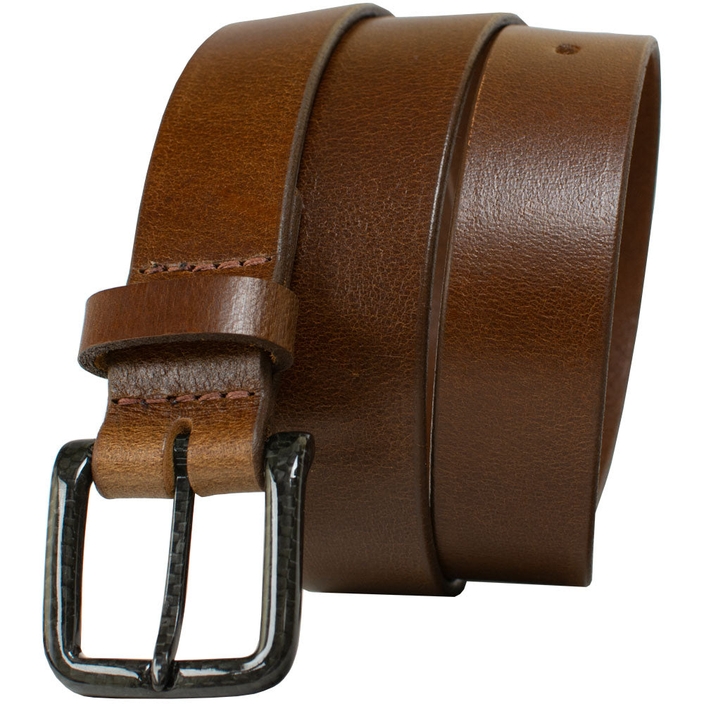The Specialist Brown Belt By Nickel Smart, carbon fiber buckle with tan full grain leather.