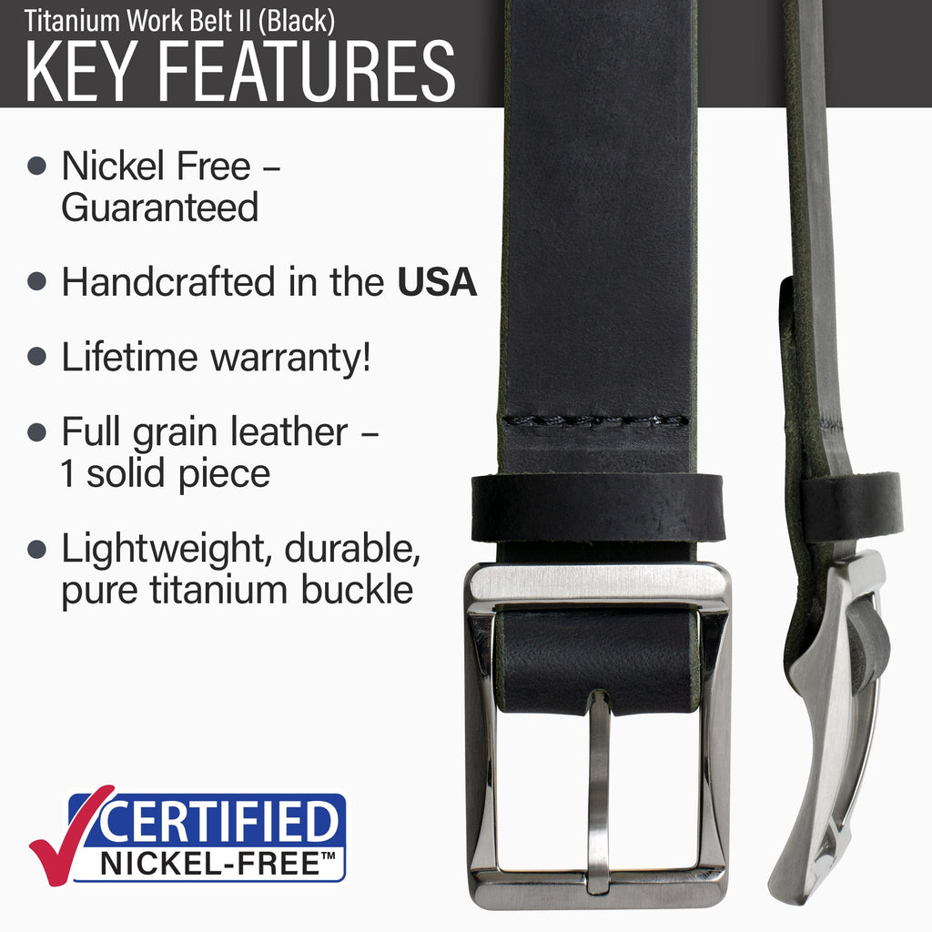 Key features: Hypoallergenic, lightweight titanium, USA, lifetime warranty, nickel free buckle