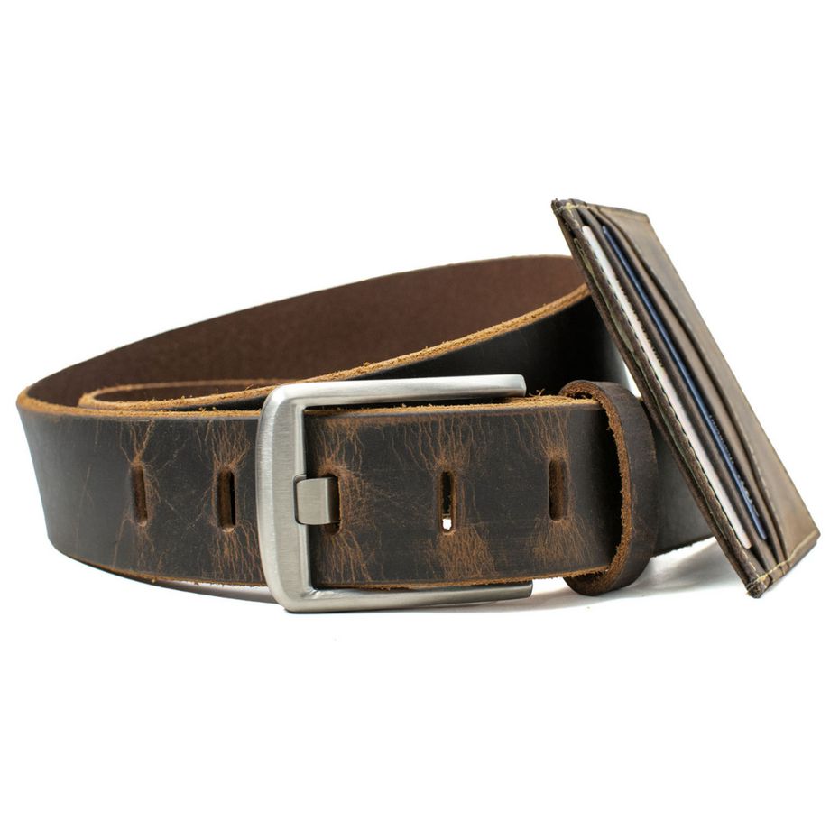 Titanium Wide Pin Brown Leather Belt by Nickel Smart®