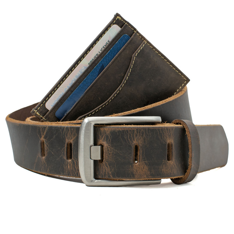 Leather Wallet Belt Set Titanium Belt Buckle Perfect Gifts for Men