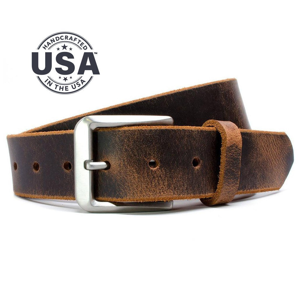 Ultimate Belt Set. Mt. Pisgah Titanium Distressed Brown Leather Belt. Handcrafted in the USA.