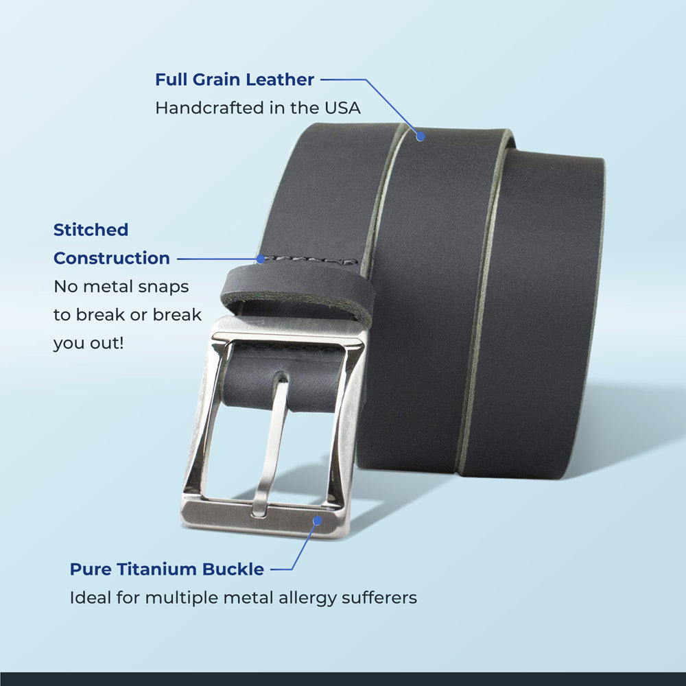 Titanium Work Belt Ii (Black) By Nickel Smart® |  full grain leather