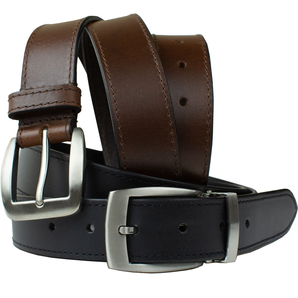Nickel Free Belt - The Traveler Belt Set, black dress belt & a brown casual belt. Curved buckles