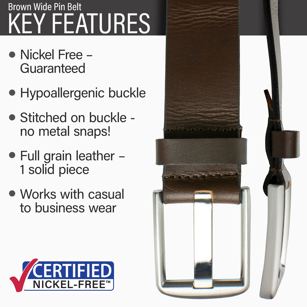 Brown genuine leather, hypoallergenic nickel free buckle stitched to strap, casual to business wear