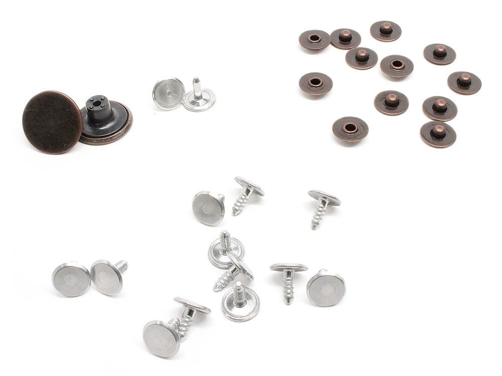 Nickel Free - 2 Antique Copper Buttons and 12 rivets with aluminum backs to replace current buttons.