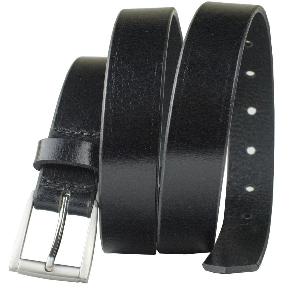 Black leather belt with silver square buckle. 1 inch wide. Ashe - Womens Black Belt By Nickel Smart