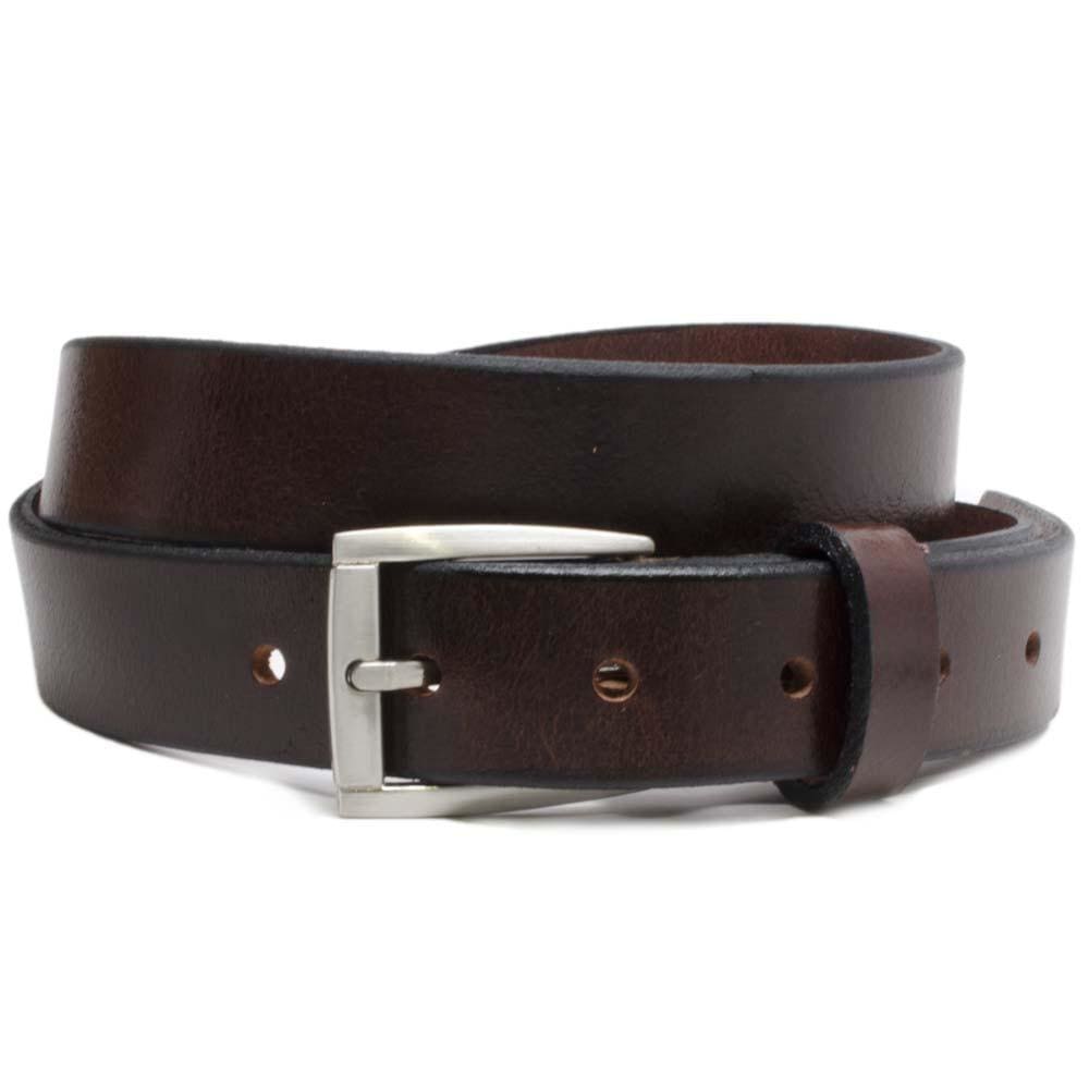 1 inch brown belt with nickel free silver colored zinc buckle. Avery Brown Leather Belt 