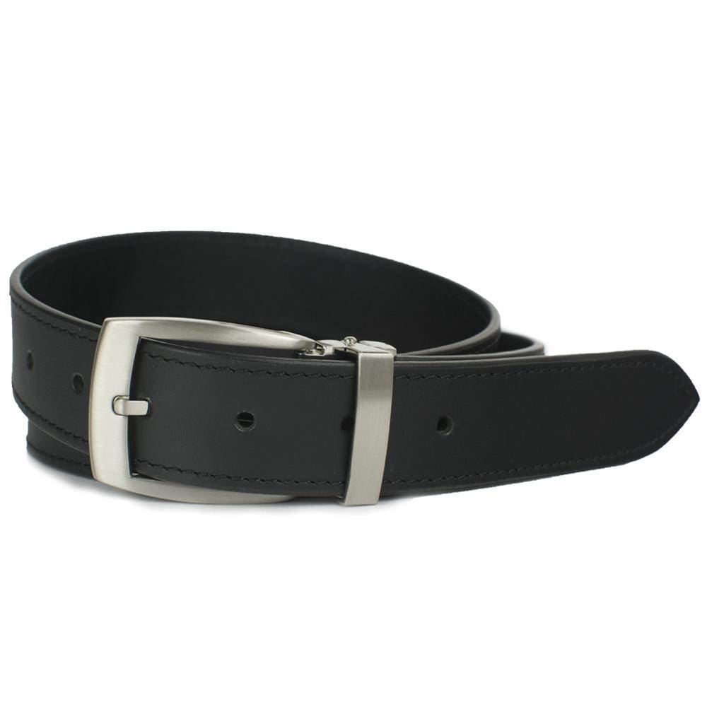 Black Balsam Knob Belt. 1⅜ inch strap with single stitching. Silver nickel free buckle