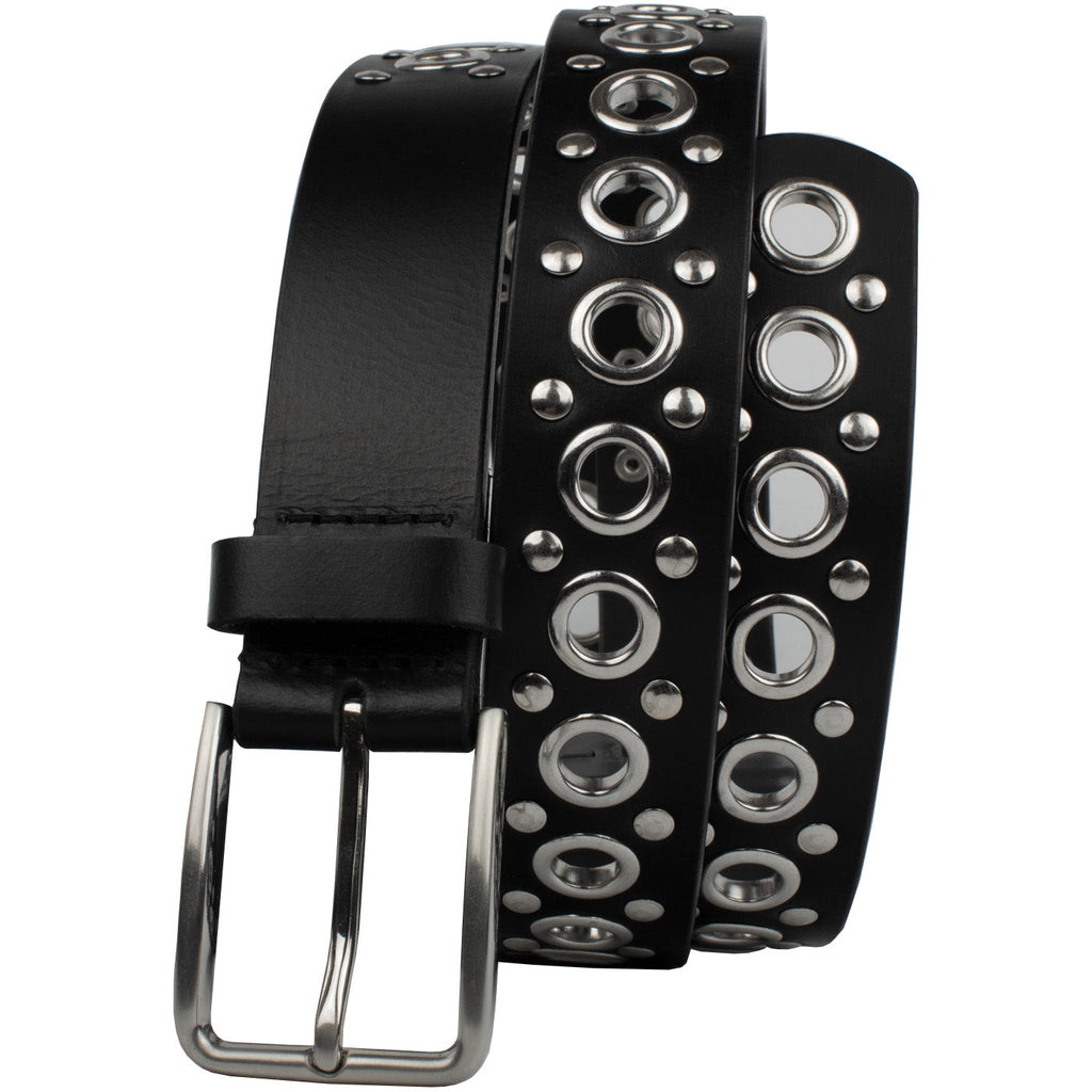 Black Studded Belt V.3 by Nickel Smart. Hypoallergenic grommets and studs in a repeating pattern