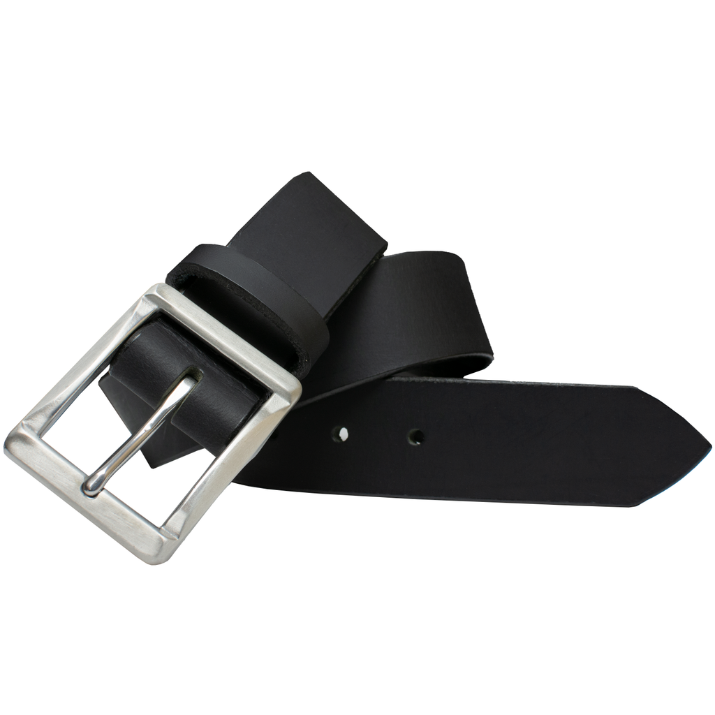 Site Manager Black Leather Belt - 1.5 inch wide strap with stainless steel buckle. Nickel Smart