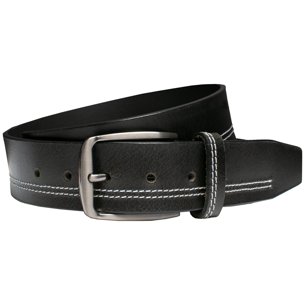 Millennial Black Belt (Stitched), Slim zinc alloy buckle, full grain black strap, nickel free buckle