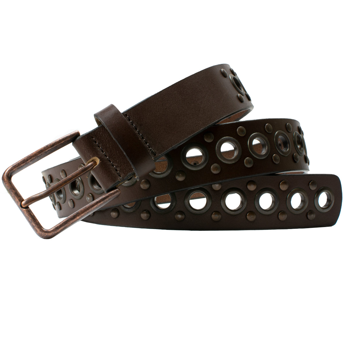 Genuine Leather Two-Tone Brown Belt with Rivets and Rhinestone Centere –  Keep Your Pants On