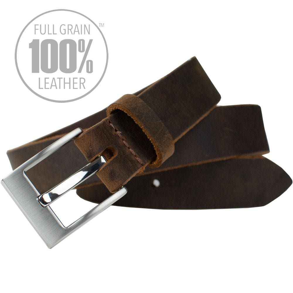 Caraway Mountain Distressed Leather Brown Belt. 100% full grain leather. Solid strap of leather.