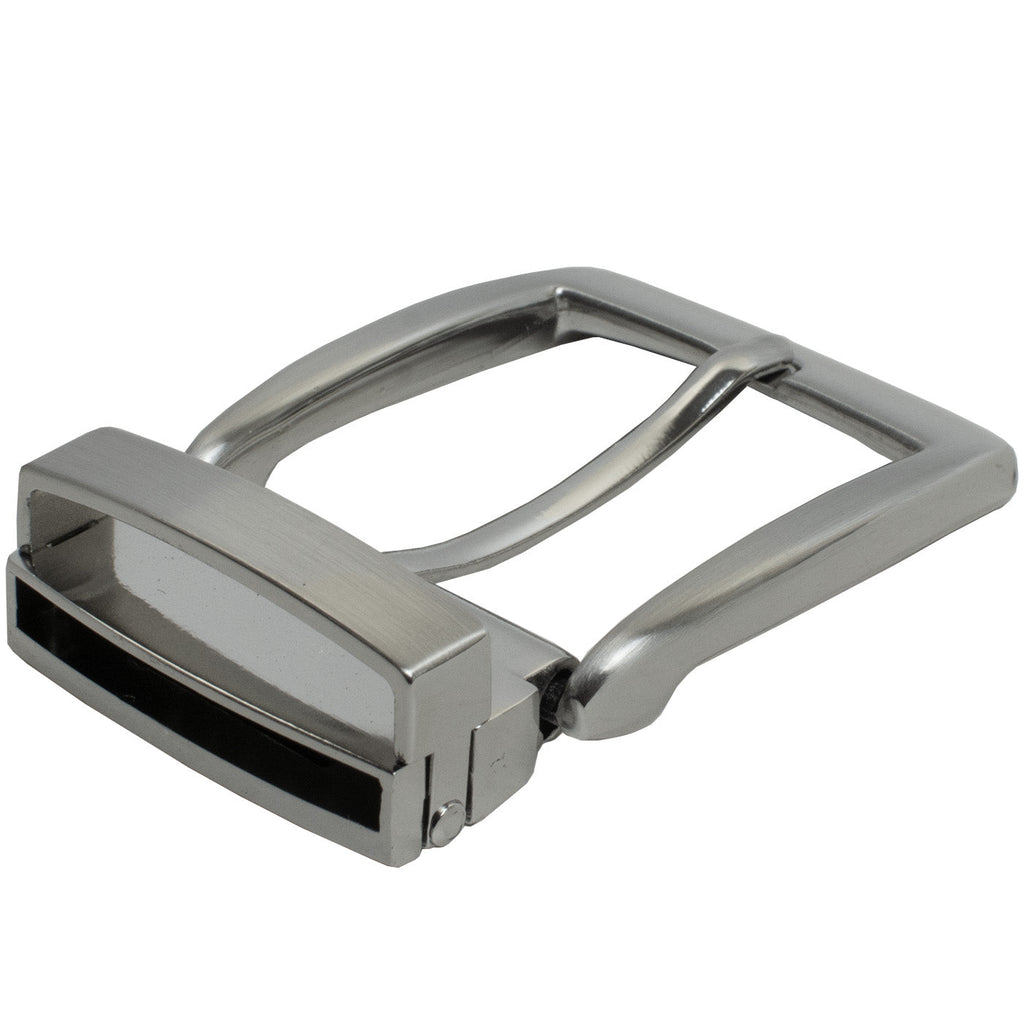 Clamp Pin Buckle. Ideal for dress belt straps. Single prong buckle with curved rectangular shape.