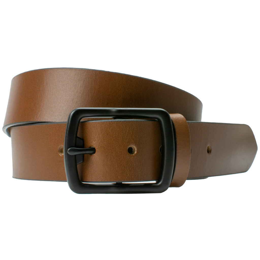Cold Mountain Brown Belt. Zinc alloy buckle sewn directly to bright brown full grain leather strap