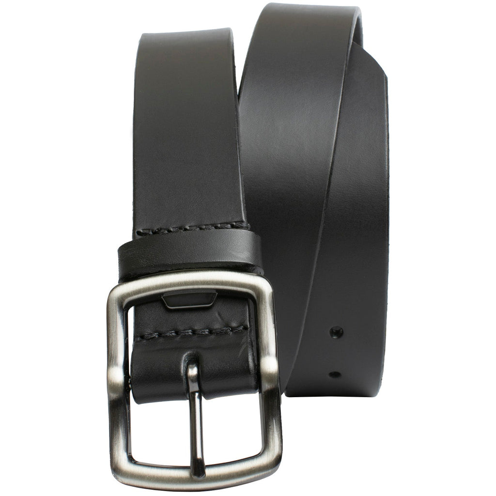 Cold Mountain Belt. Black with Gray Buckle. Buckle stitched to strap, handmade in the USA