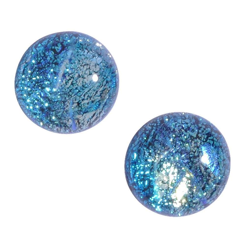 Cosmic Earrings by Nickel Smart. Blue dichroic glass with shades of teal and silver.