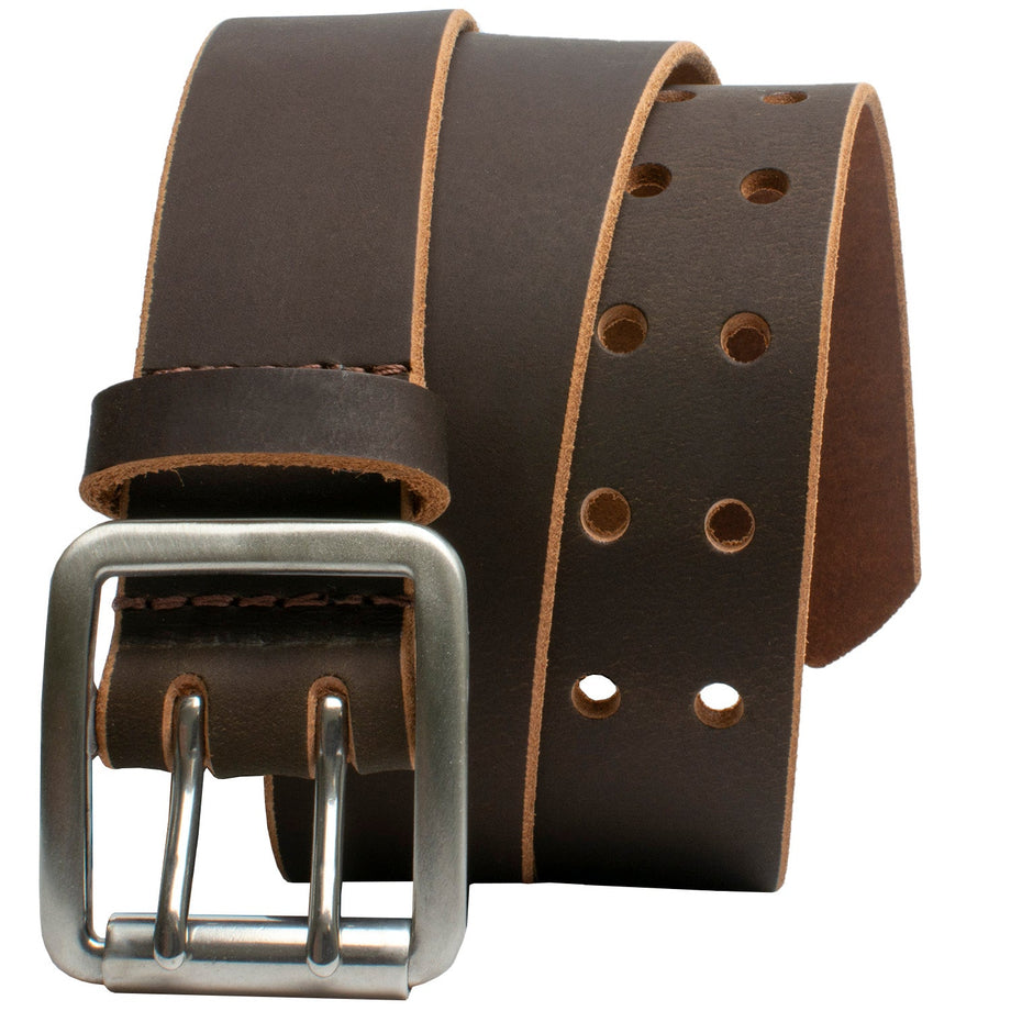 Full Grain Leather Belt Set, Double Pin Roller Buckles