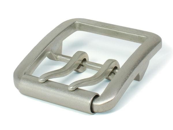 Double Pin Roller Buckle. Zinc alloy rectangular buckle, two pins, roller feature, 1.5 inches