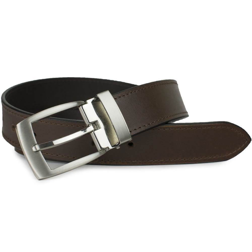 Elk Knob Brown Belt. Nickel free clamp style buckle features metal keeper and gently curved sides.