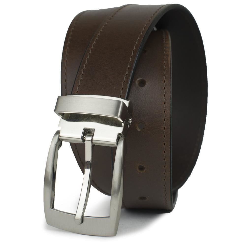Elk Knob Brown Belt By Nickel Smart. Dressy, dark brown belt strap with hypoallergenic clamp buckle.