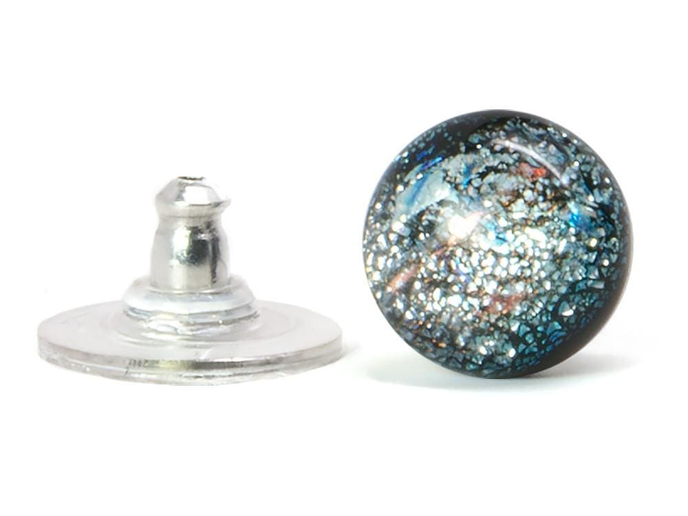 Silver glass dot earrings 4-6 mm with ear guard backing. Galaxy Quest Earrings 