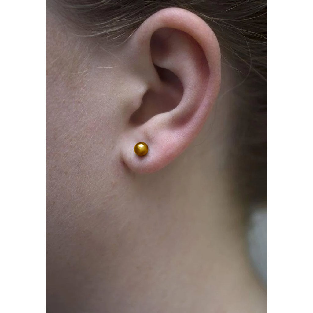 5 millimeter Gold Stainless Steel Ball Earrings by Nickel Smart.  Hypoallergenic stud earrings.
