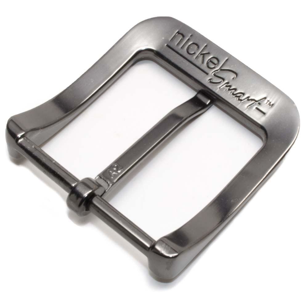 Gunmetal Gray Casual Buckle. Nickel Smart logo engraved on back, square with rounded corners