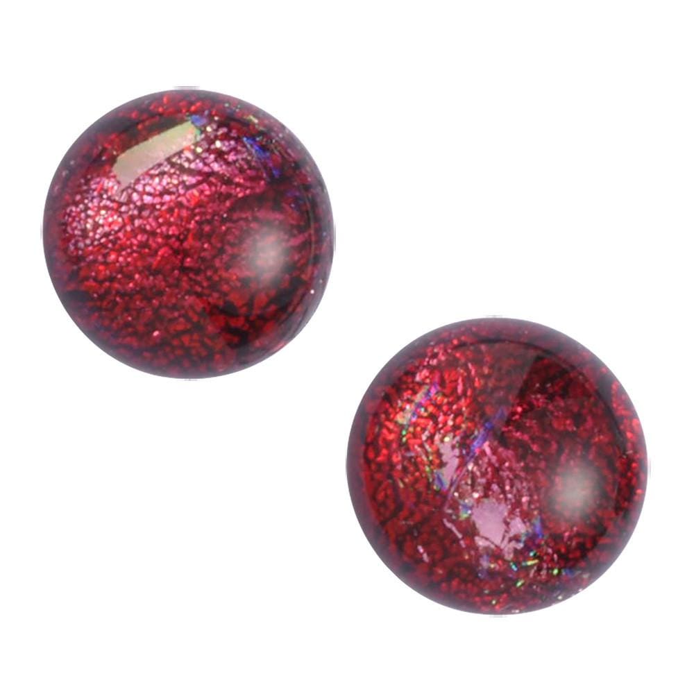 4mm - 6mm red dichroic glass earrings. nickel free silver posts. Interstellar Earrings