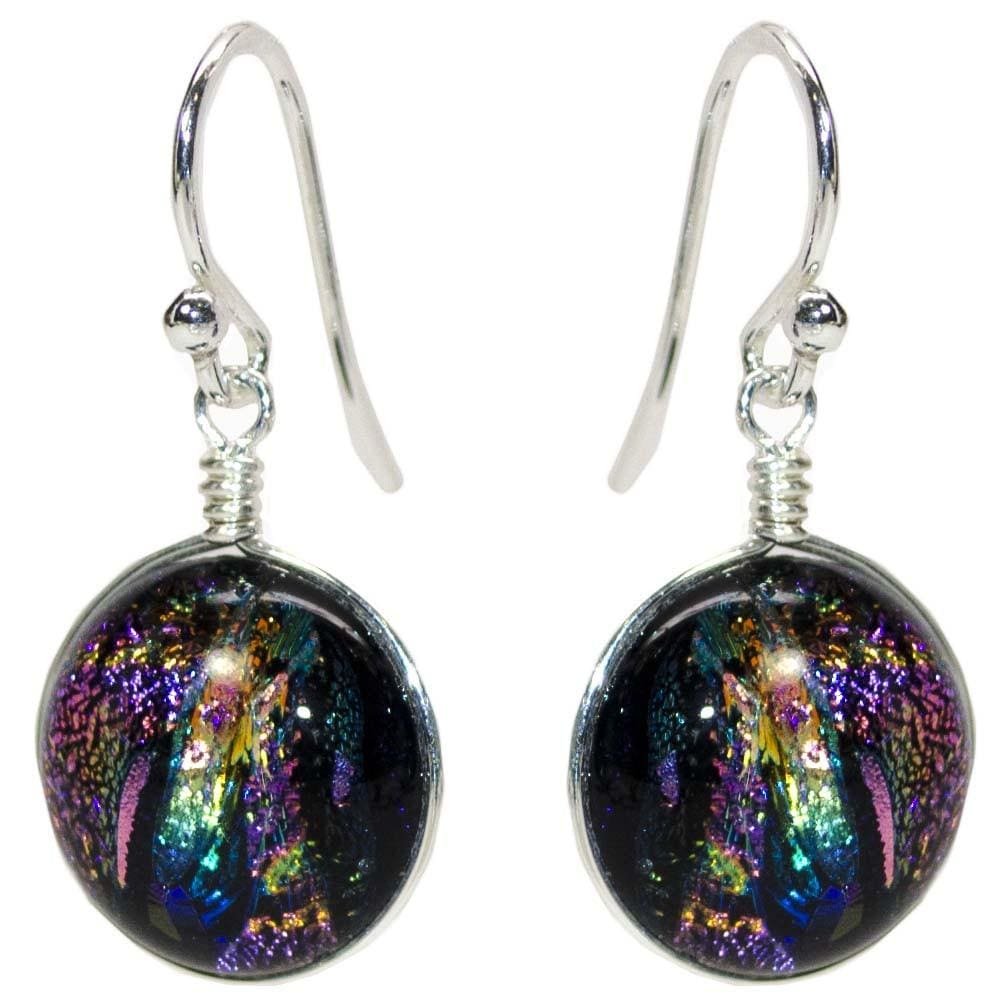 Drop style earring made from rainbow purple glass and silver French hooks. Jupiter Earrings