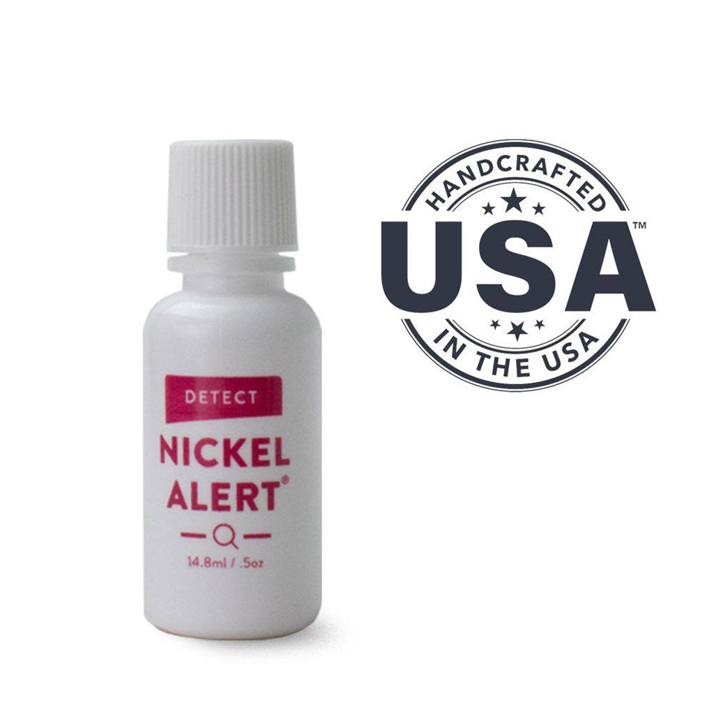Nickel Alert bottle. spot test solution, detect nickel in metal within seconds. Made in USA
