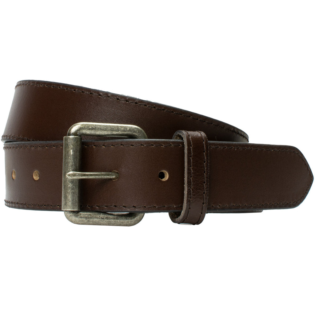 Outback Brown Leather Belt. Zinc alloy silver buckle. Brown side stitching. Full grain leather strap