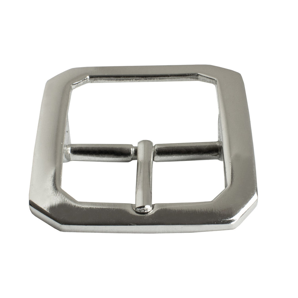 Western Chip Buckle. Buckle is rectangular octagon shape, with a single pin on a central bar.