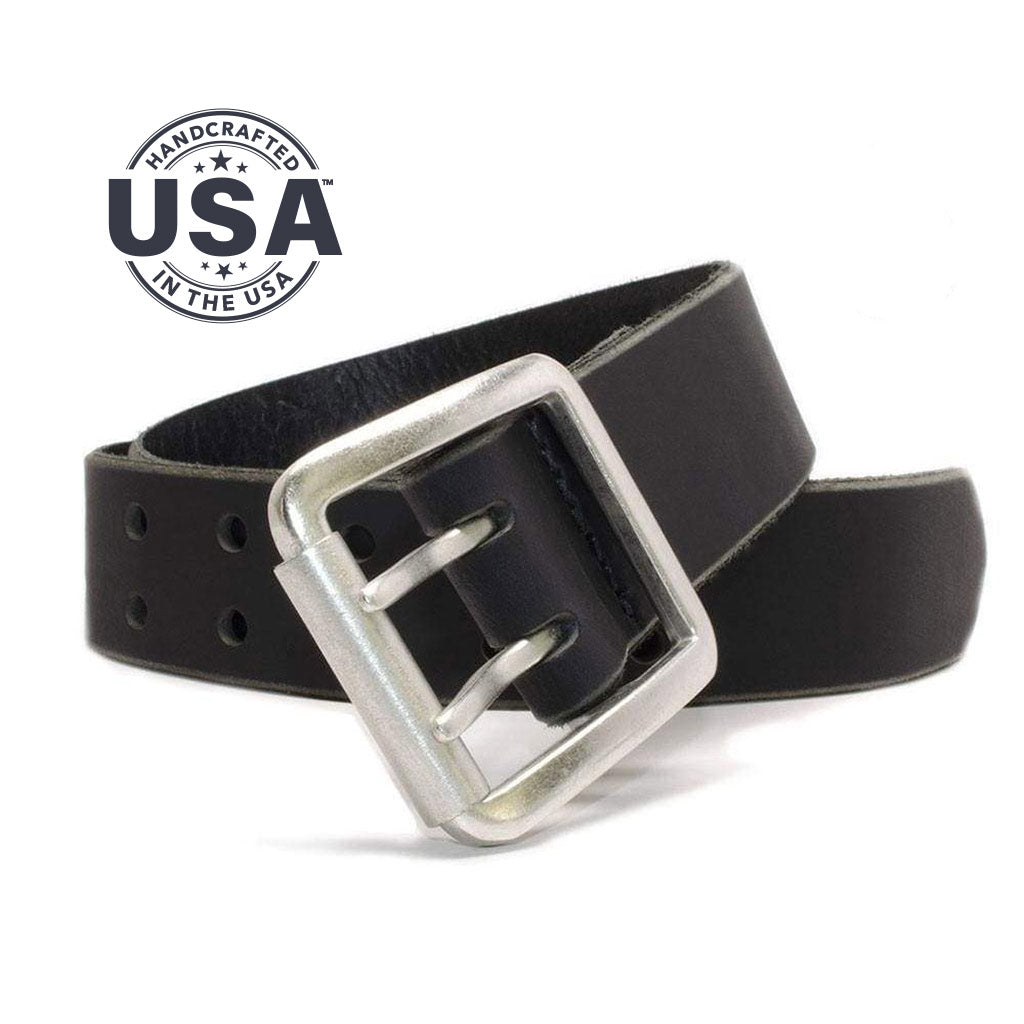 Ridgeline Trail Belt Set. Handcrafted in USA. Black belt - double pin buckle stitched to solid strap