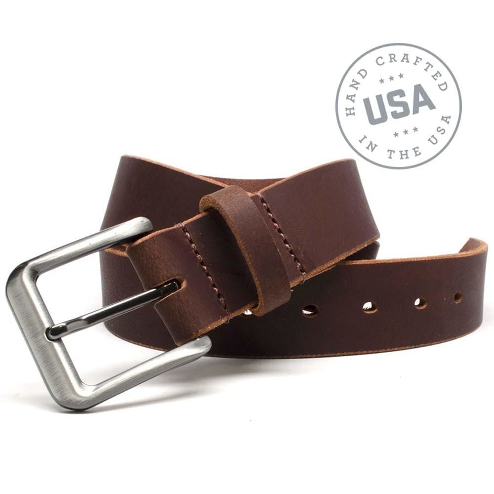 Roan Mountain Leather Belt. Made in USA. Buckle stitched to full grain leather 1.5 inch strap