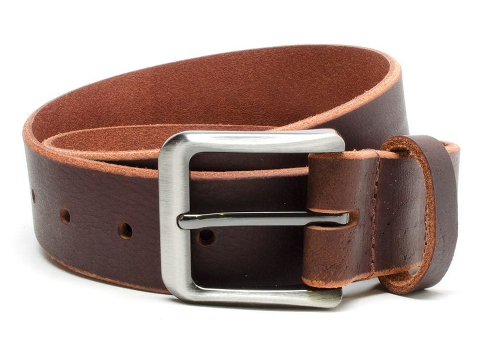 Roan Mountain Brown Leather Belt | Hypoallergenic | Handmade in USA! 54 inch (+$14.00) / Brown / Zinc Alloy/Leather