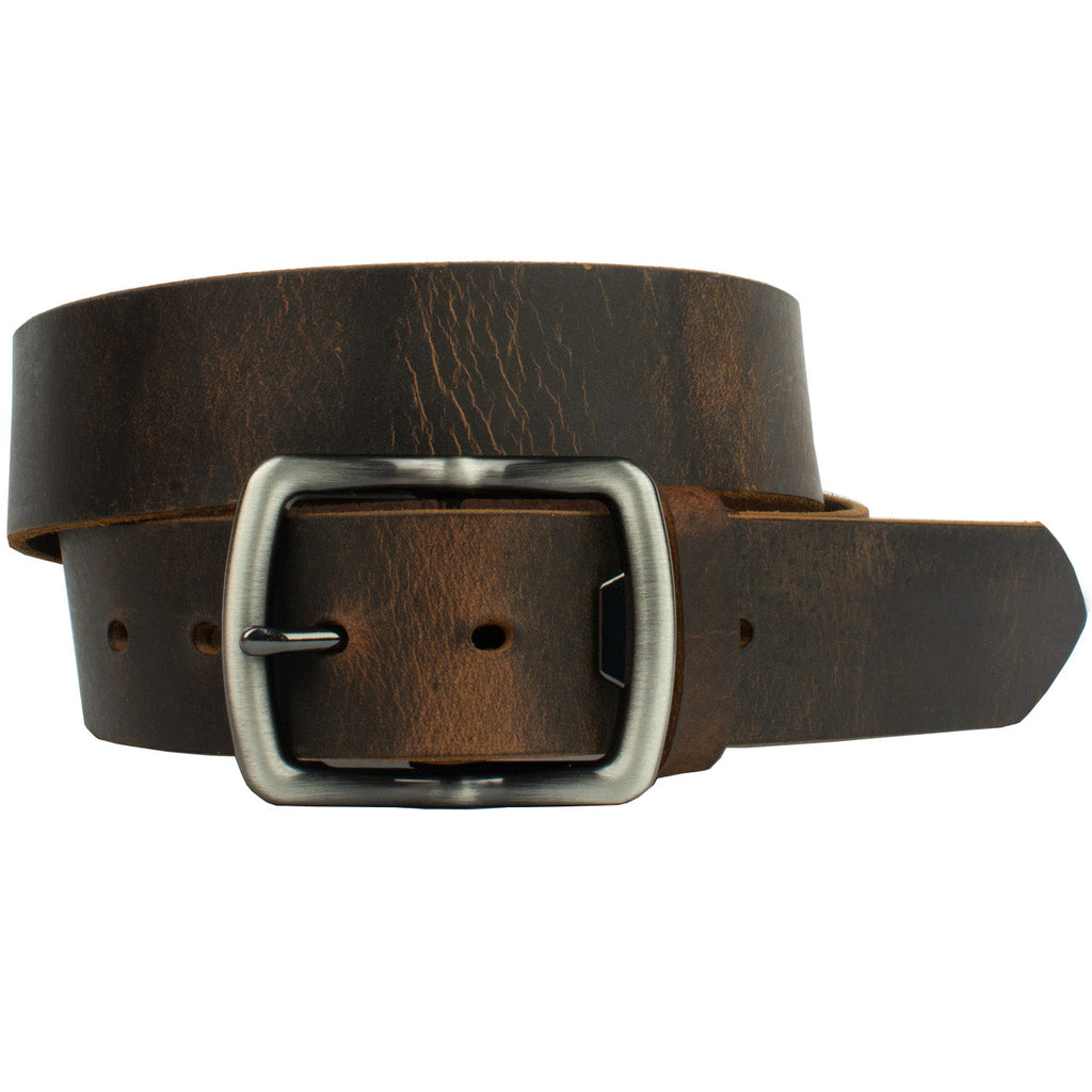 Rocky River Brown Distressed Belt. Casual belt with quirky style. Made in USA, full grain leather