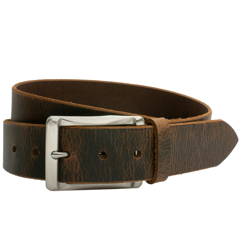 The Site Manager Distressed Brown Leather Belt by Nickel Smart® | nickel-safe buckle, work belt