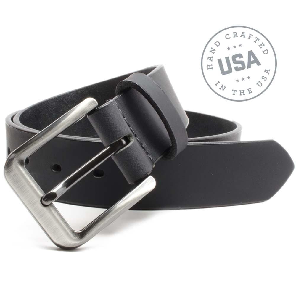 Smoky Mountain Black Belt II. Made in the USA. Black leather strap, black dyed edges, 1.5 inches